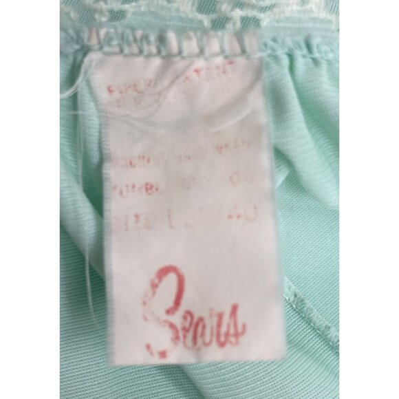 Vintage Sears Mint Green Nylon Nightgown With Lace Detail & Smocked Bodice Women - Picture 5 of 9